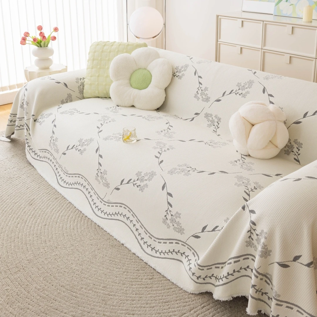 Sommer-Kühlende Blumen-Jacquard-Sofadecke, Eisseide Sofabezug für Wohnzimmer-Couch, Maschinenwaschbar