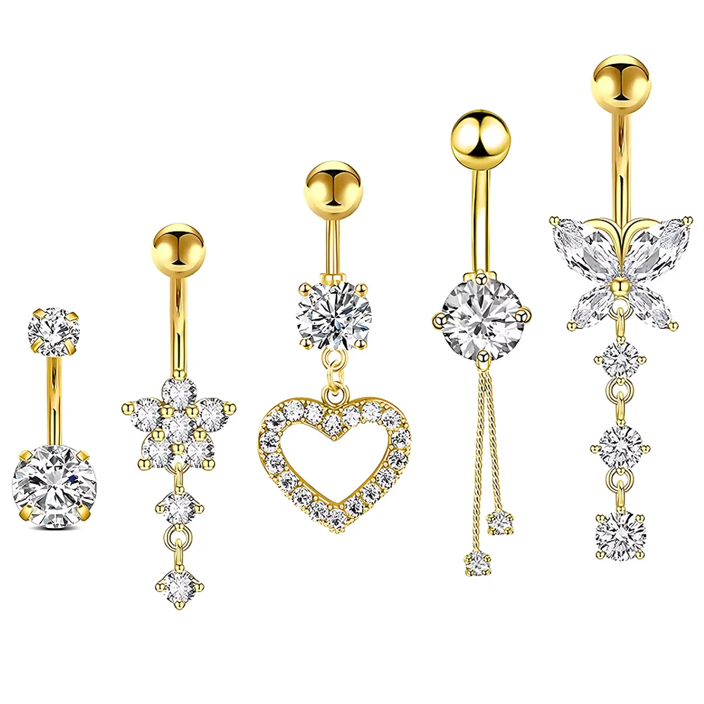 5pcs Dangled Belly Button Rings Butterfly Heart Set