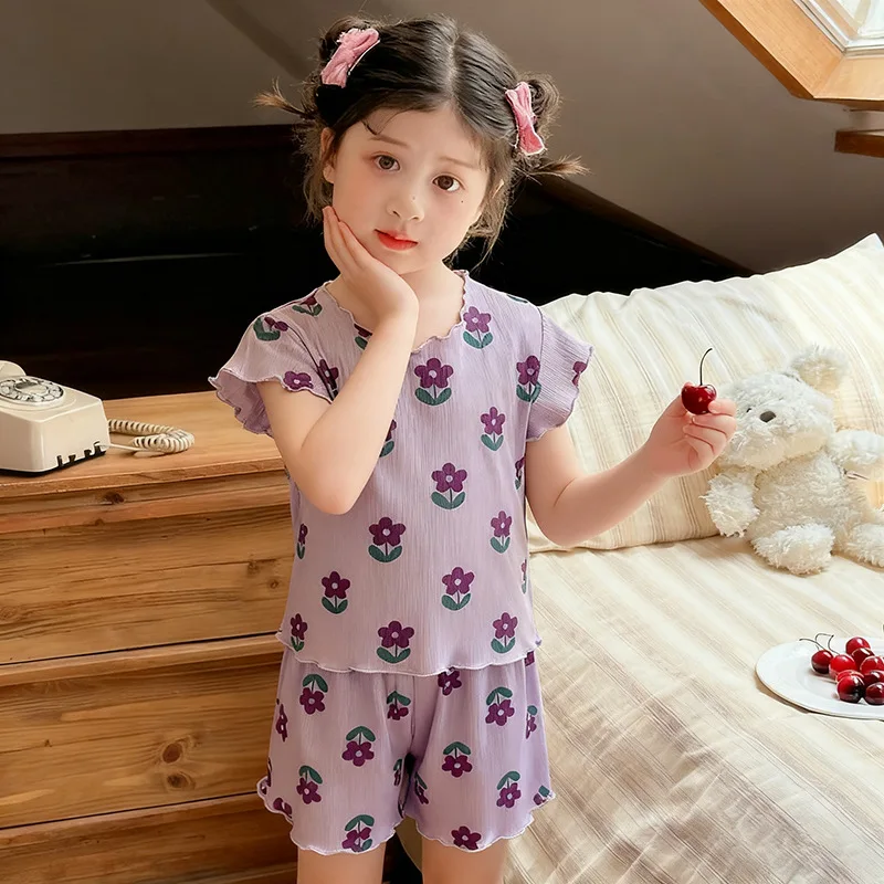 2026 Summer Children's Hot Sale Loose Cute Small Flower Sweet Home T-shirt and Shorts Two Piece Set