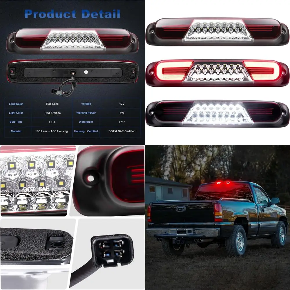 

Upgraded LED Brake Light for 1999-2006 Silverado/Sierra 1500/2500/3500 HD, Truck Rear High Mount Stop Light Assembly, Red Length