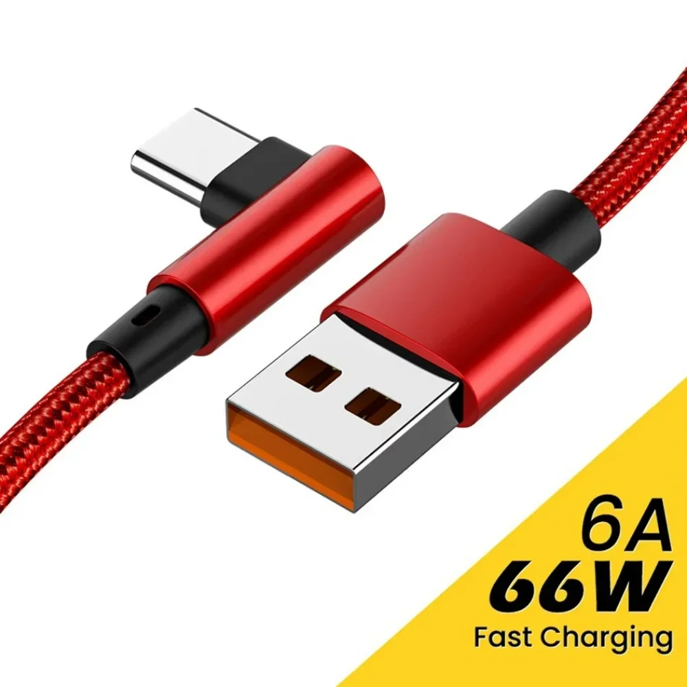 66W 6A 90-Grad-Winkel USB auf Typ-C Schnellladekabel Datenkabel Schnellladekabel 0,25m 1m 1,5m 2m 3m Längen Handy-Ladekabel