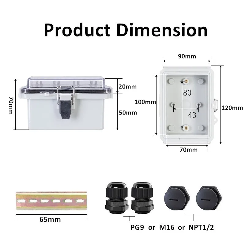 4.72x3.54x2.76 Inches Din Rail Terminal Block Electricity Project Box For Indoor&Outdoor Usage ABS Plastic Enclosure Clear Cover