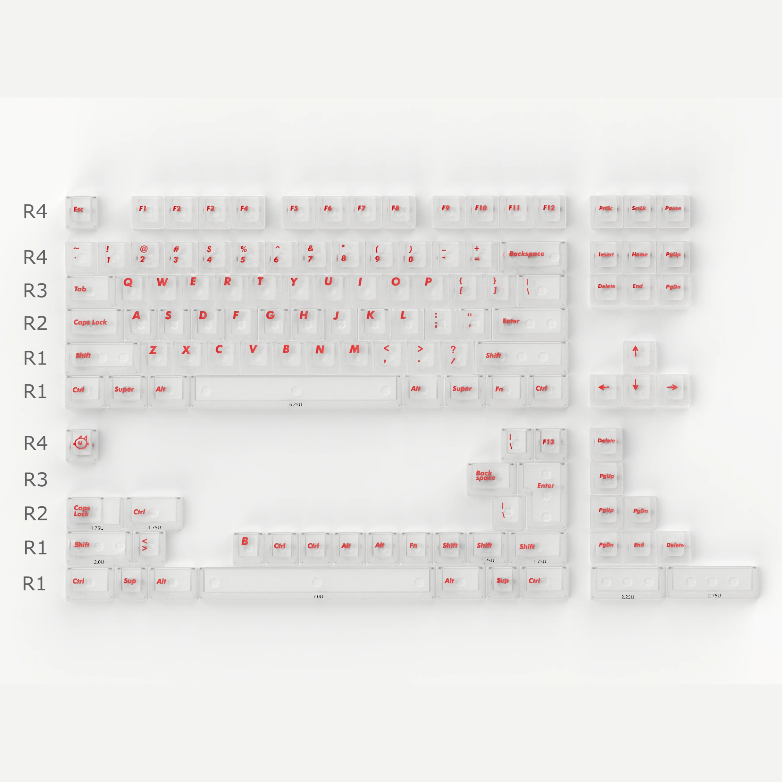 122 Keys White Red Matte Double Shot ABS Key caps Cherry Profile Foggy Transparent Keycaps for MX Switches Mechanical Keyboard