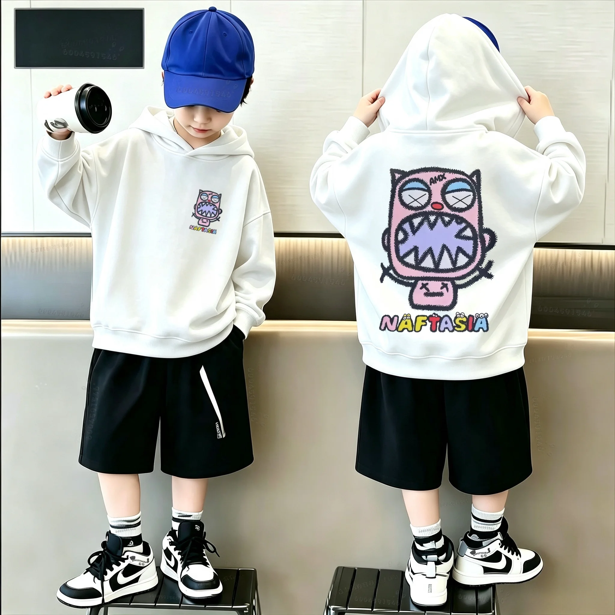 Autumn/Winter Children's Cartoon Double-Sided Printed Warm Hooded Sweatshirt for Boys/Girls Casual Pullover Sweater