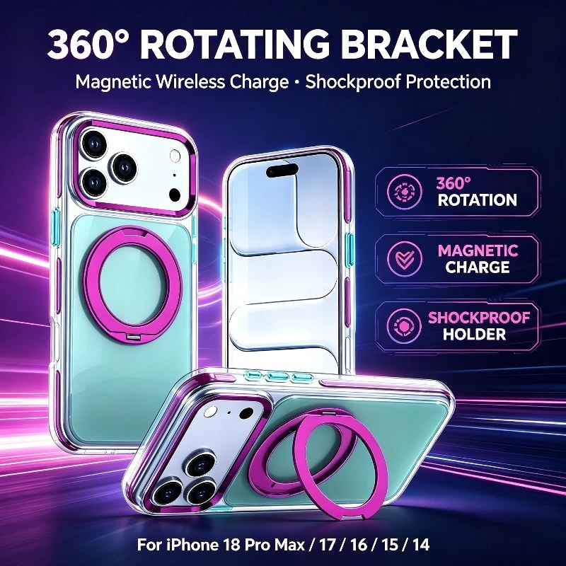 360°Rotating Bracket Stand Magnetic Phone Case for IPhone 18 Pro Max 17 16 15 14 for Magsafe Holder Shockproof Protect Cover