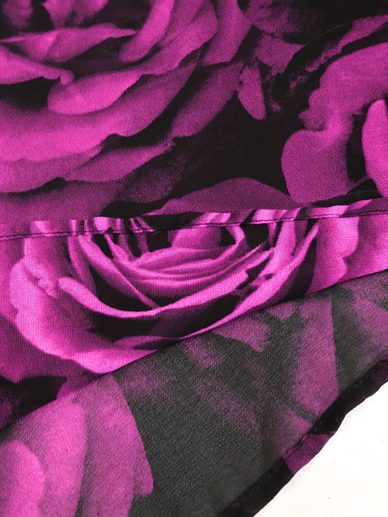 Beliebte europäische und amerikanische Frühlings- und Herbstmode für große Größen mit Rosenmuster, Kordelzug und unregelmäßigen Fledermausärmeln. – Detail 13