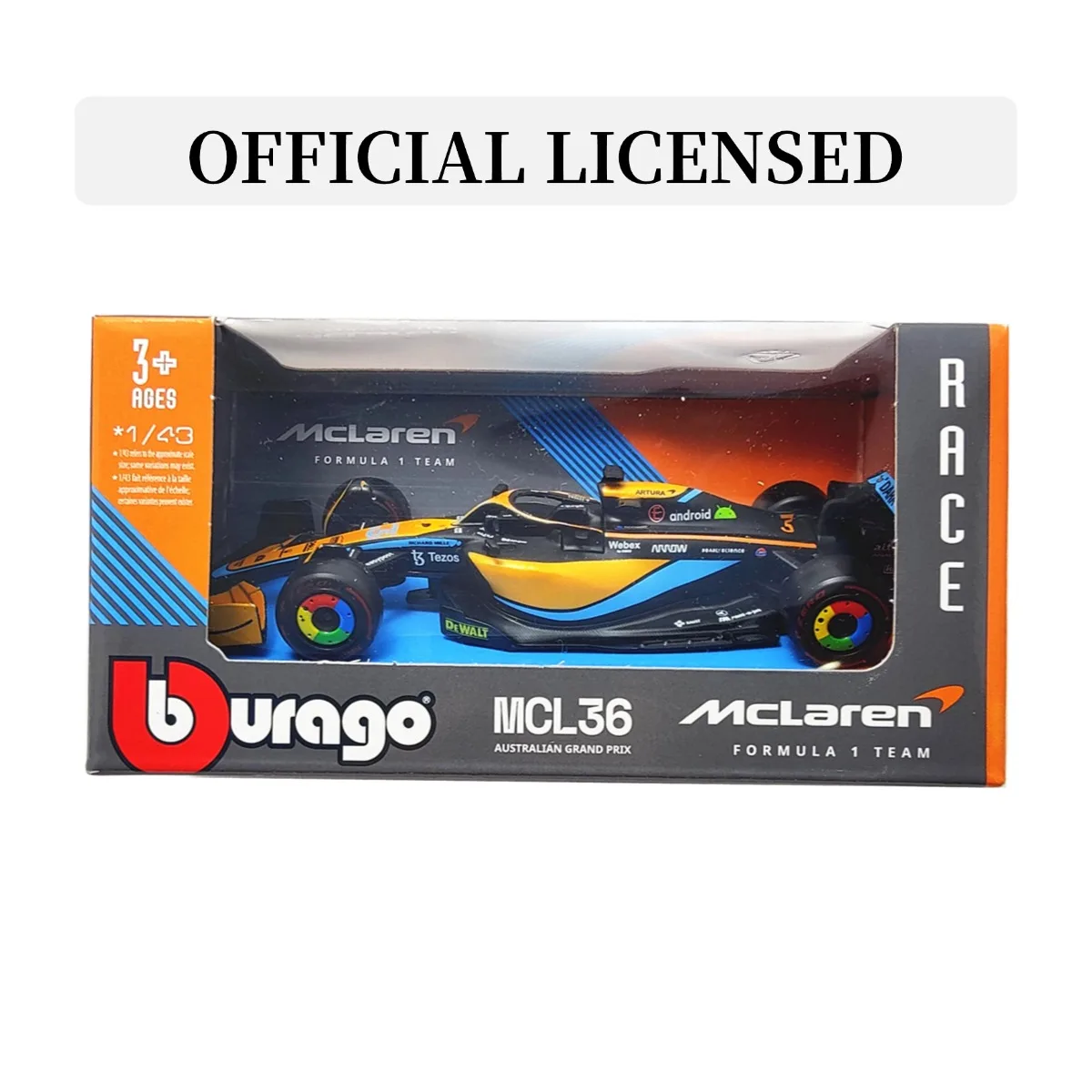 限定版 ブラーゴ マクラーレン MCL36 # リカルド F1 カーモデル 3台、1/43スケール フォーミュラ1 レーシング ミニチュア コレクションフィギュア おもちゃ