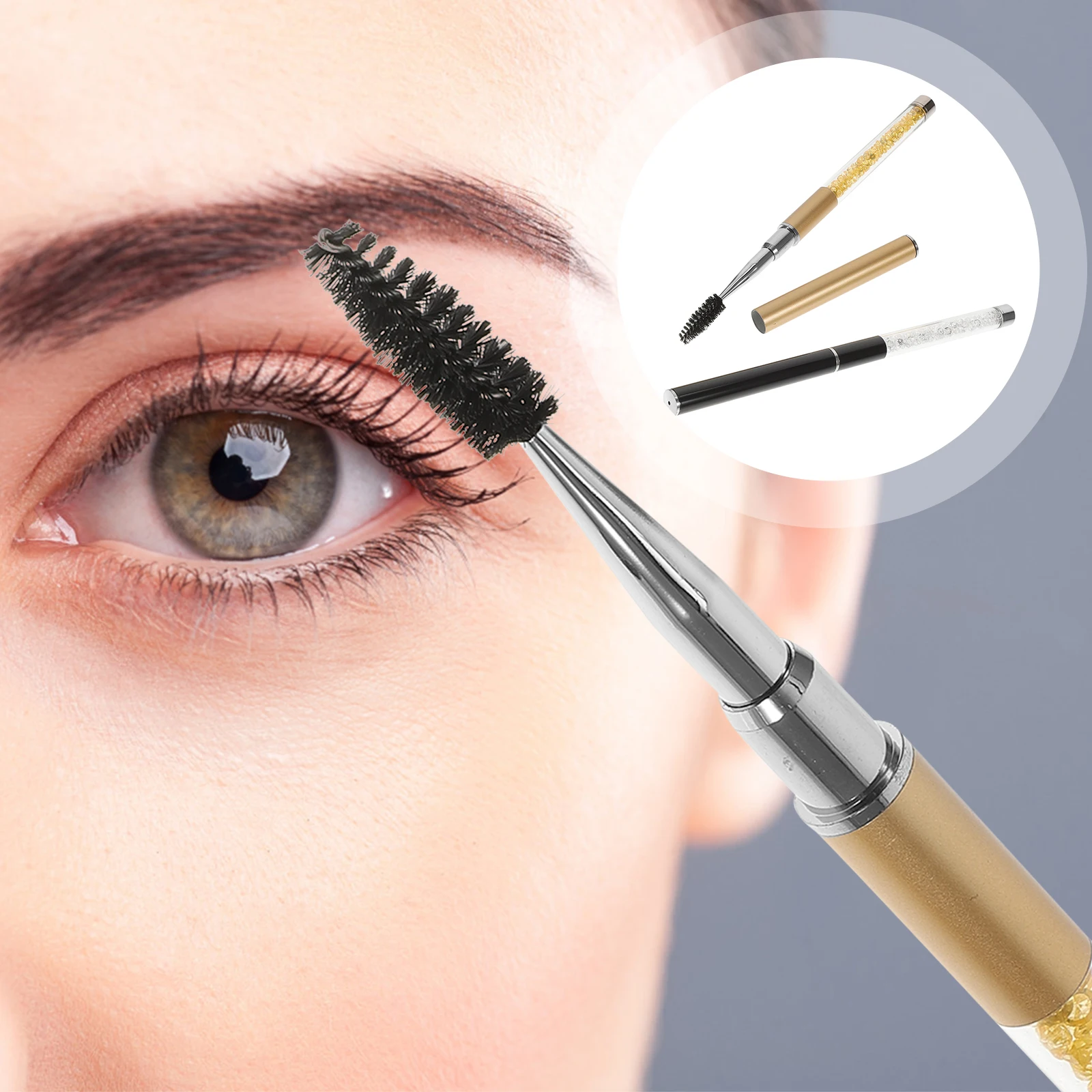 2 Pcs Eyelash Brush Mascara Wand Spoolie Makeup Brushes With Diamond Fiber Natural Finish