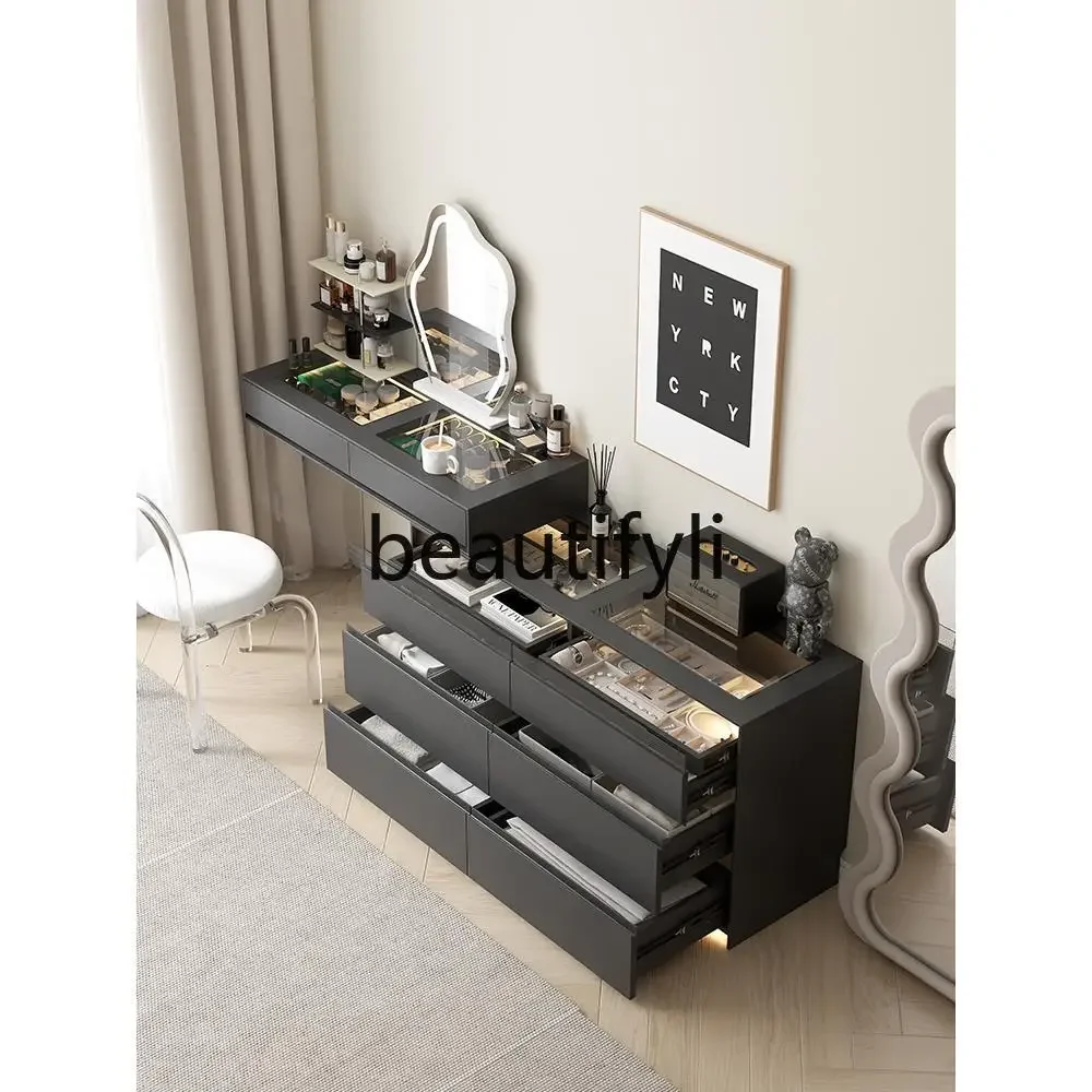 C53 طاولة تزيين إيطالية بسيطة وخزانة ذات أدراج، خزانة متكاملة بجانب السرير، منظم تخزين متعدد الوظائف