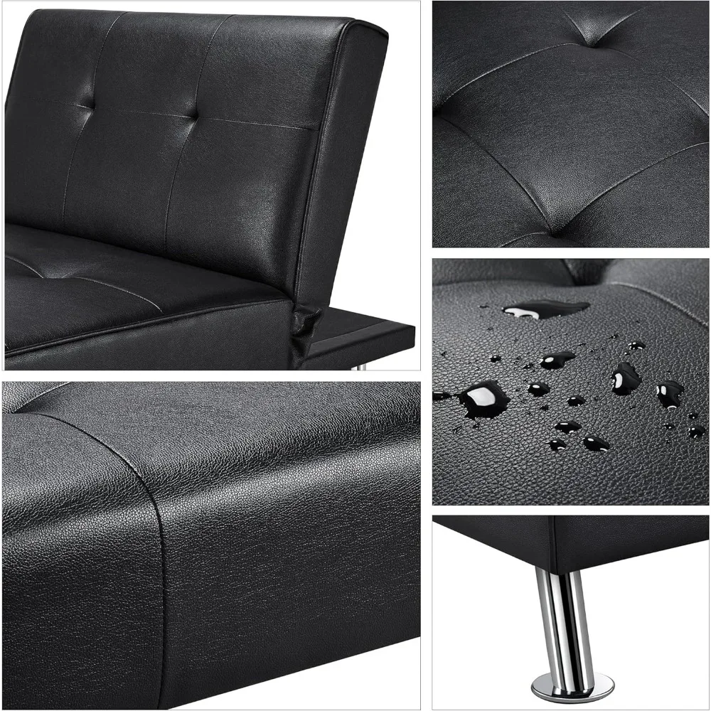 Faux Leather Chaise Lounges Convertible Chaise Futon Adjustable Chaise Sleeper 3 Positions for Sitting Lounging Sleeping