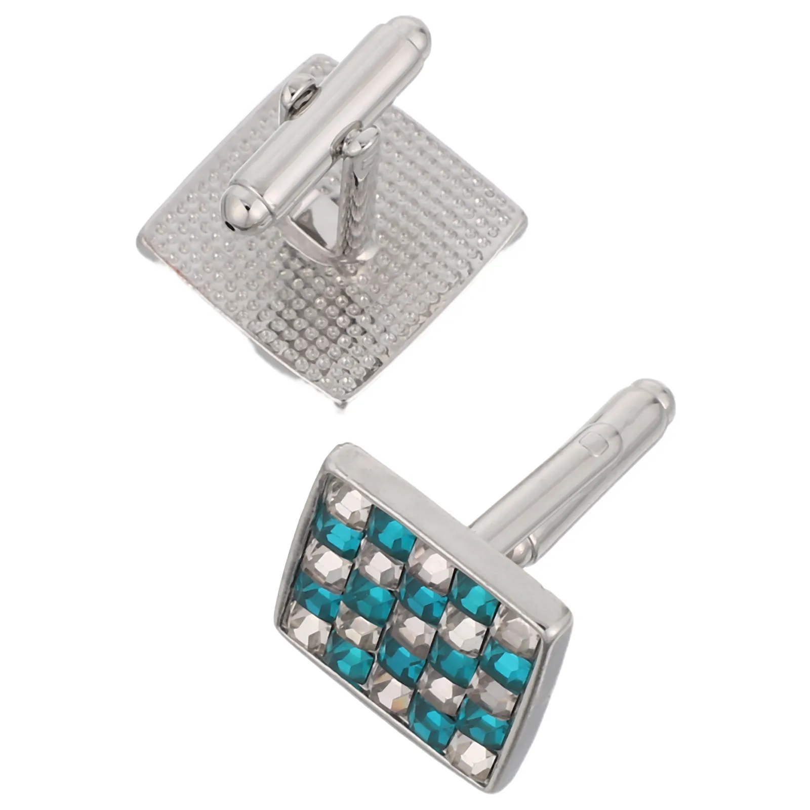 2Pcs Square Crystal Cuff Links Men Zirconia Shirt Studs French Cuff Jewelry Business Wedding Suit Buttons Formal Costume
