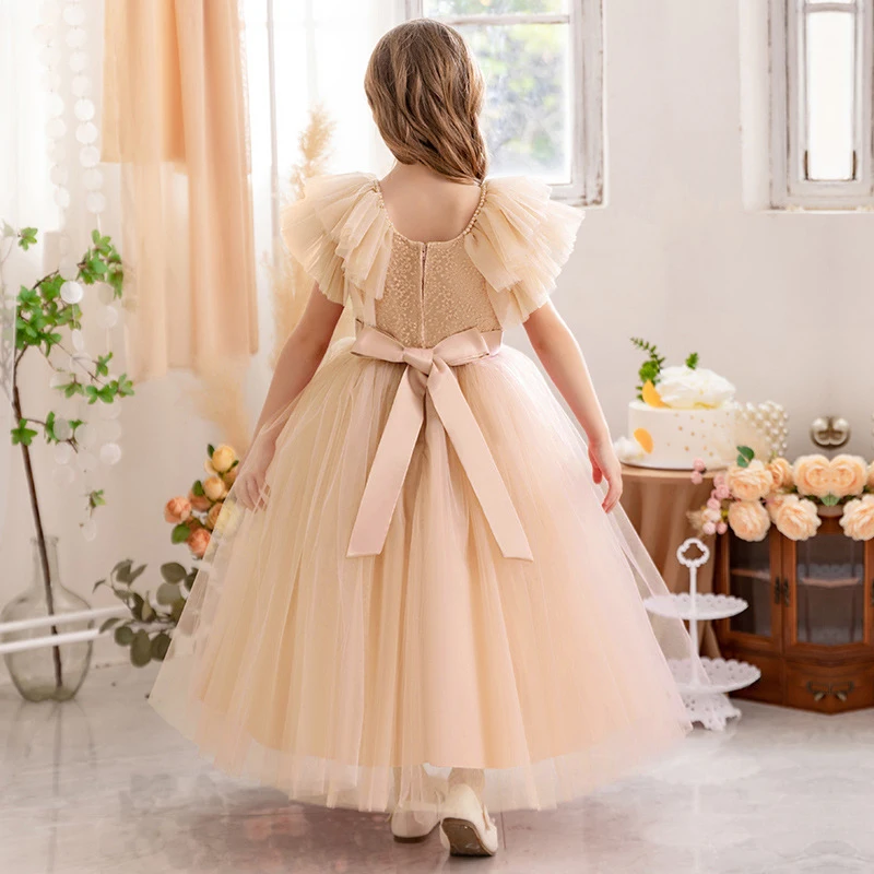 2024 Kids Bridesmaid Dresses Ceremony Princess Party Dress For Girls Lace Formal Prom Gown Girl Wedding Children Summer Dress