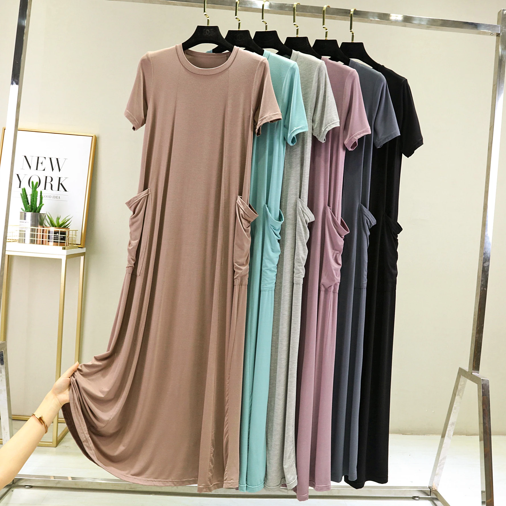 Koreanische Sle Sommer Modal Lange Dr Frauen Slim Fit Taille Cinched Casual Personali Lange Knöchel Länge Svel Dr