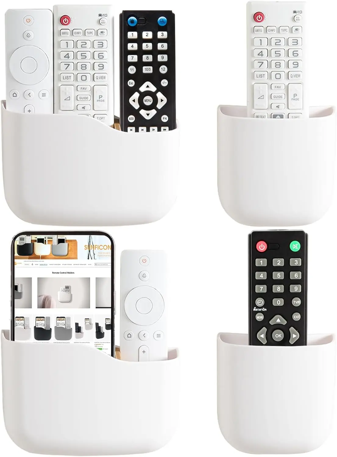 

TV Remote Holder Wall Mount, 4-Slot Organizer for Bedside, No Drilling