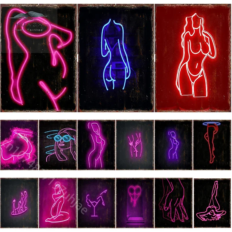 النيون معدن القصدير تسجيل HD مثير صورة معلقة لنادي رجل الكهف جماليات لوحة من الحديد أريكة المنزل حائط الخلفية لوحة الزخرفية #1