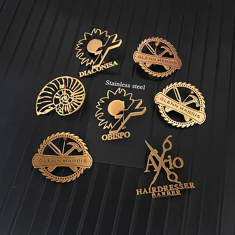 Stainless Steel Custom Logo Company Business Brooch Pins Products Personalized Your Pattern lapela Badge Items Bulk Gift