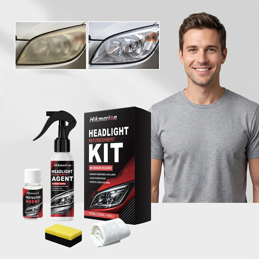 Automotive Headlight Lens Restorer Kit Long-lasting UV Protection Prevents Re-yellowing. Night Driving Visibility Enhancement
