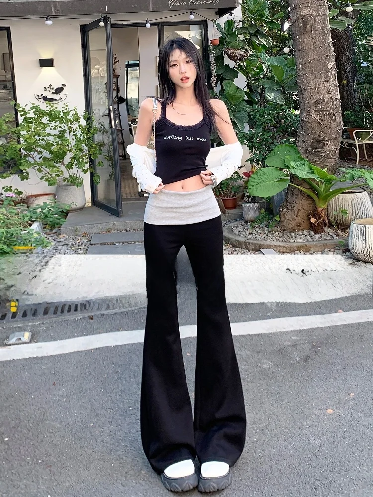 패셔너블 캐주얼 요가 팬츠 패치워크 모 투피스 슬리밍 하이웨이스트 벨보트 한국 스타일 45 50 사이즈 XS