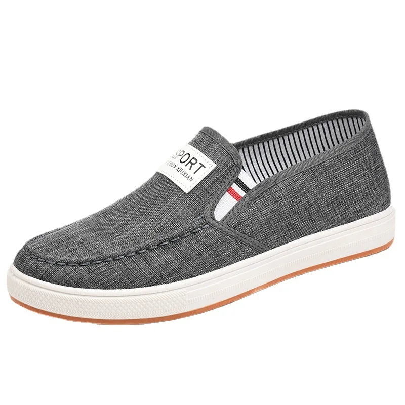Sapato de lona casual masculino, tênis de slip-on, sapatilha macia, respirável, calçado preto claro, moda masculina, primavera, 2024