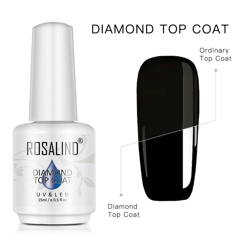 Rosalind Bottiglia di vetro per smalto da 15 ml Top Coat - La vernice gel ibrida semipermanente opaca lucida richiede una lampada UV/LED