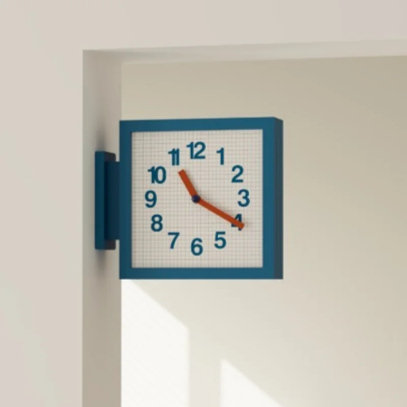 Simple Wall Clocks Corner Double-sided Silent Classic Grid Dial Stylish Wall Clocks Creative Artistic Living Room Decoration