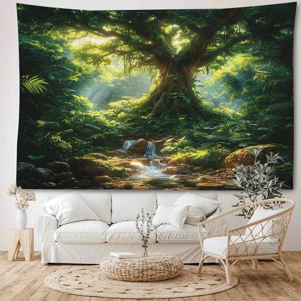غامضة وغريبة الأمازون البدائية الغابات المناظر الطبيعية الديكور نسيج غرفة نوم المنزل خلفية الديكور نسيج