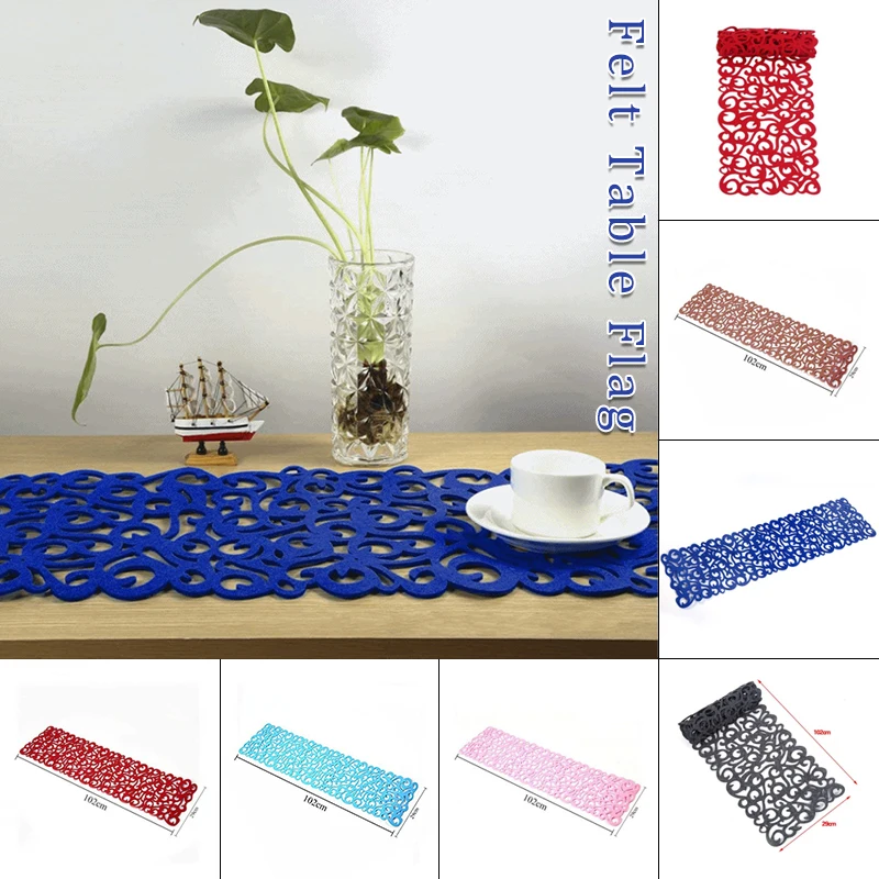 Rectangle Felt Table Runners Openwork Floral Design Modern Hollow Coasters Hot Pot Placemats Home Tea Table Cloth Wedding Decor