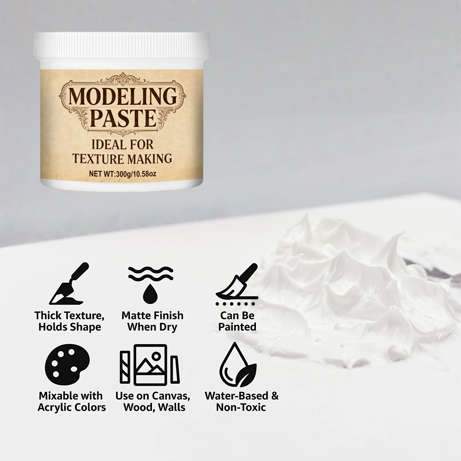 300g Weiße Modellierpaste mit 5 Spritzbeuteln, Modellier- und Linienzeichnungscreme für Kunstwerke, 10,58 Unzen – Detail 2