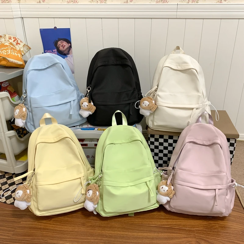 Solid Color Cute Girl Backpack Nylon Laptop Backpack Women Male Student School Bag Lady Book Bag Travel Kawaii College Backbag