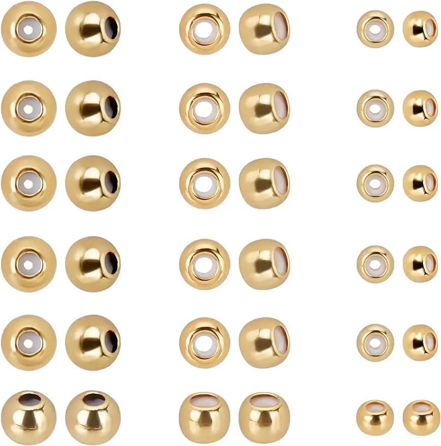 

18K Gold Stopper Beads 60pcs Silicone Slider Beads Brass Rubber Beads Adjustable Round Bead Positioning Spacer Bead