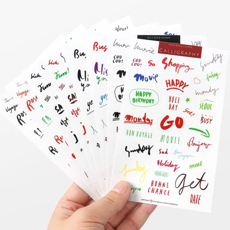 8PCS Cartoon Fresh English Letters Phrases PVC Stickers DIY Journal Diary Transparent Decorative Stickers