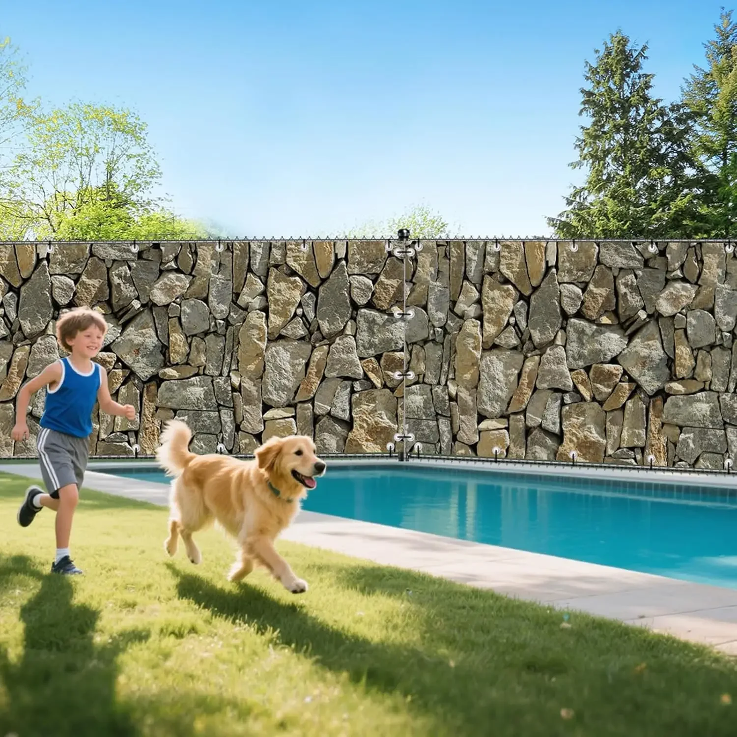

[XMSJ]4'x49'Customized PVC Printed Balcony Privacy Screen Fence, 450 GSM Outdoor Fence Cover with Zip Ties, Realistic Stone Wall