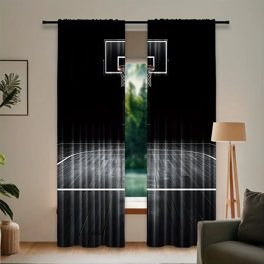 Basketball Basketball Court Curtains, Black & White Hoop Print Window Drapes, Sports Theme Bedroom Decor for Boys, Blackout Fabric - Aliexpress Deal