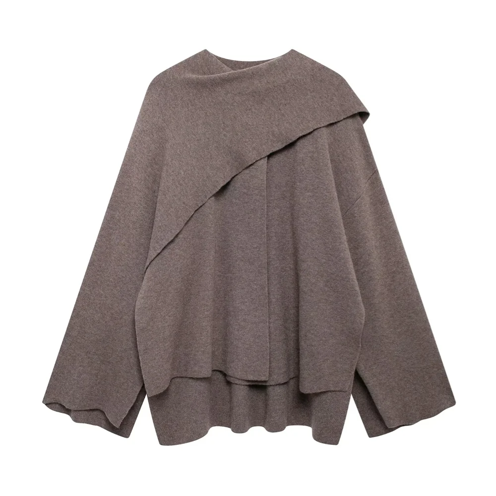 Winter New Women's Clothing Slim Fit Simple Lazy Style Scarf Cape style Round Neck Long Sleeve Short Knitted Coat Coat