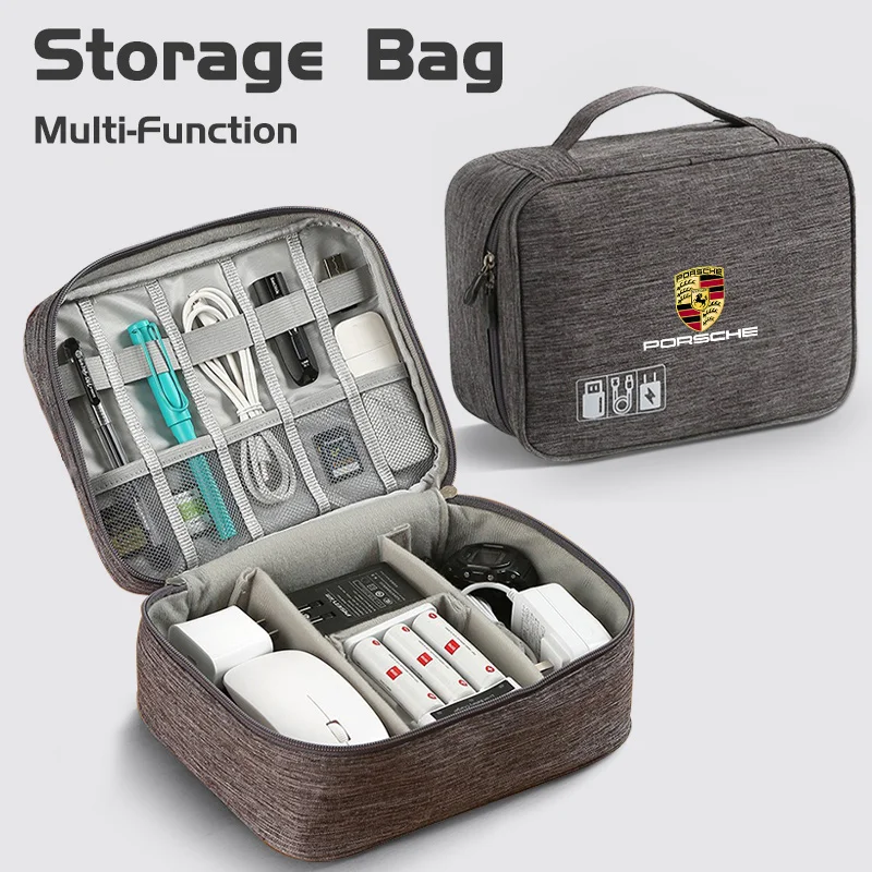 Car Data Cable Charger Portable Hard Disk Organizer Storage Bag For Porsche Panamera Macan Boxster Cayman Cayenne 911 718