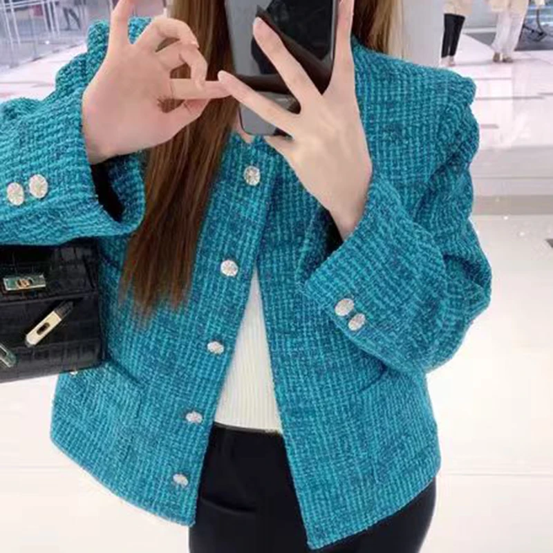 

New high-end peacock blue socialite's casual floral coat bomber jacket women jackets for women 2024 jaqueta