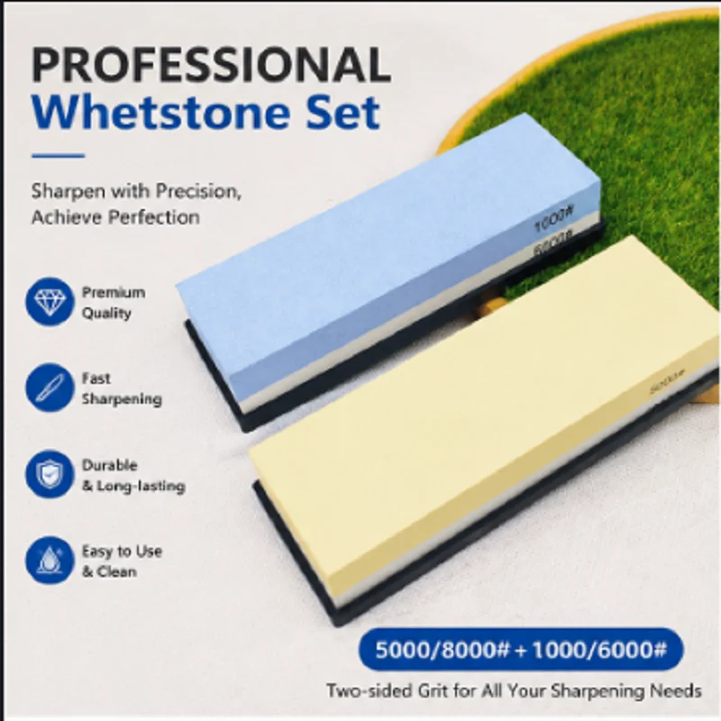 Premium White Corundum Whetstone, Double-sided Sharpener for Kitchen Knives, Scissors & Tools