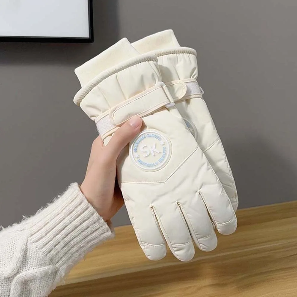 

Oxford Cloth Plush Thickened Gloves Coral Fleece Anti-splash Water Ski Anti-cold Mittens Contrast Color Touch Screen