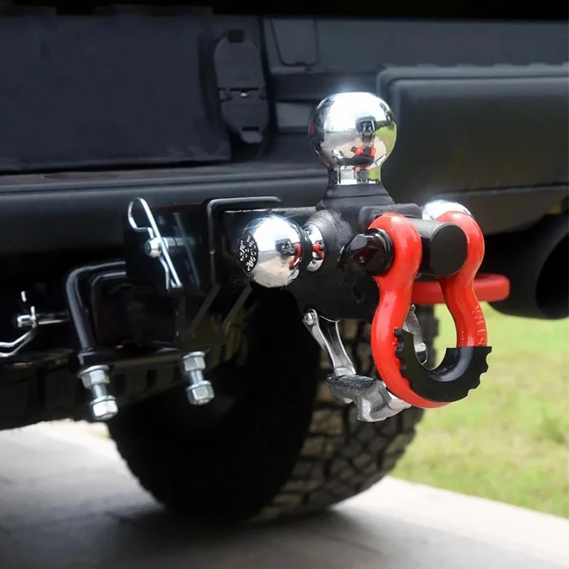 

Tri-Ball Trailer Hitch with Hook Rotatable Tow Shackle Fits 2-in Receiver Truck Hitch Ball