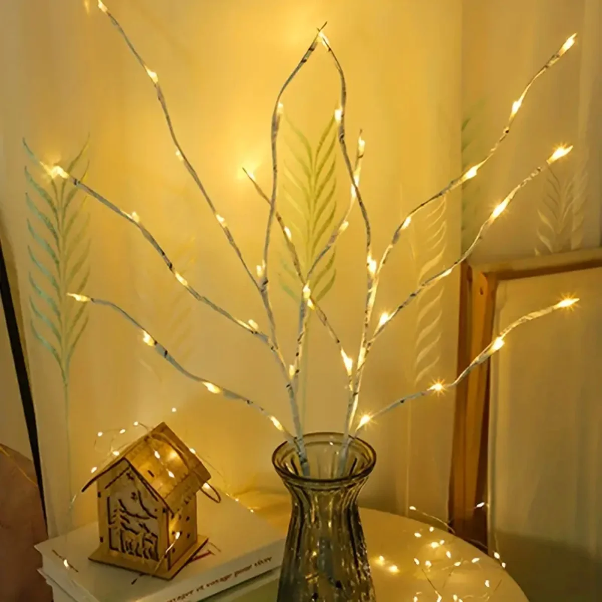 1 szt. Biała gałąź brzozowa światła na baterie 20 bajkowych świateł LED oświetlone gałęzie wierzby do dekoracji kominka w domu