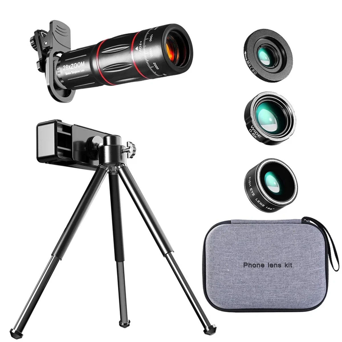 28X HD Mobile Phone Camera Lens Telescope Zoom Macro Lens for iPhone Samsung Smartphone Fish Eye Lente Para Celular