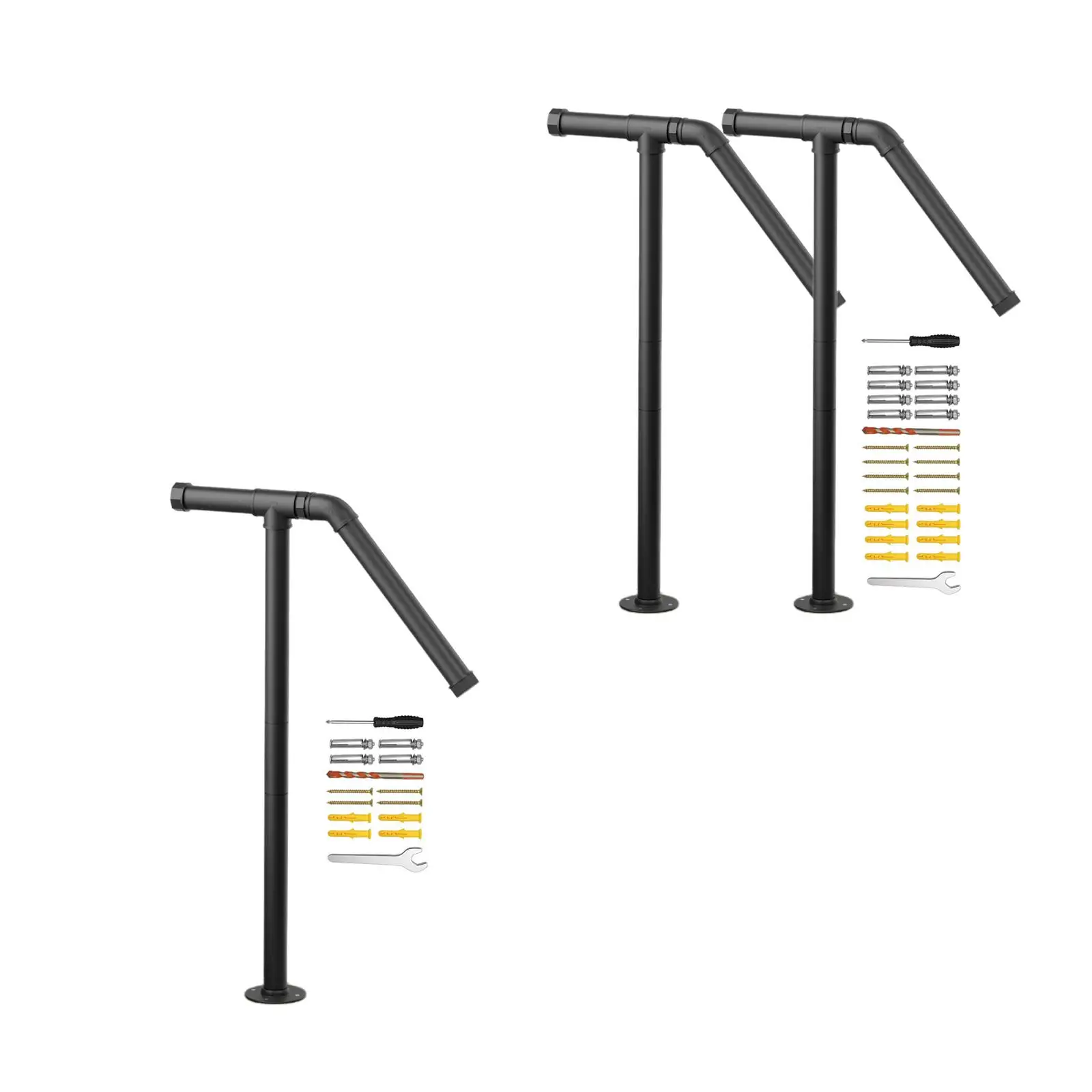 Single Post Outdoor Handrail Fit 1-2 Steps with Hardware for Hotels, Garages