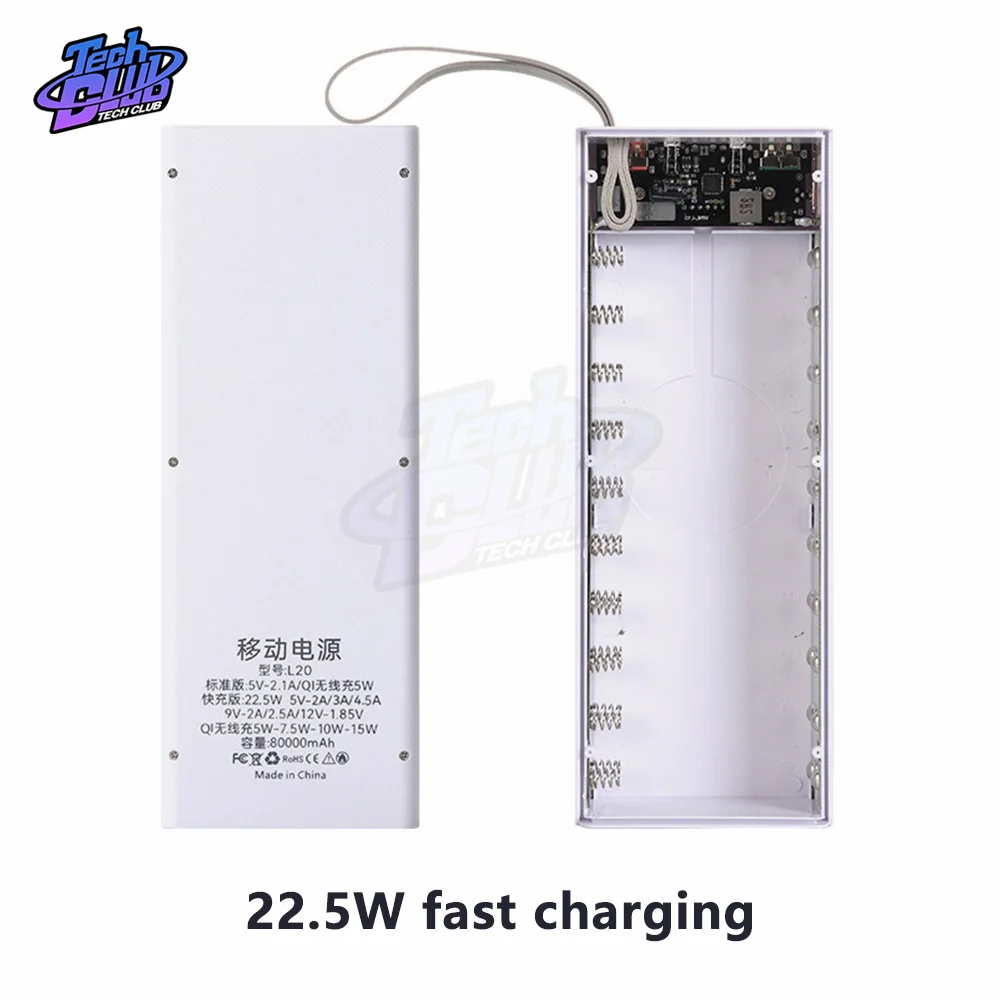 Imagem -04 - Destacável do Banco de Potência para Telefones de Carregamento sem Solda 20x18650 Baterias 22.5w Caixas de Armazenamento da Bateria Diy Case