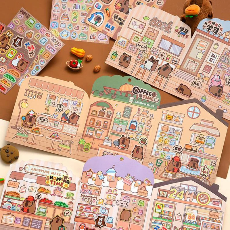 1Set Cute Cartoon Zoo Series Pocket Diy Scene Landscaping Decoration Sticker 3D Landscaping Stickers Visual Stacking Stickers