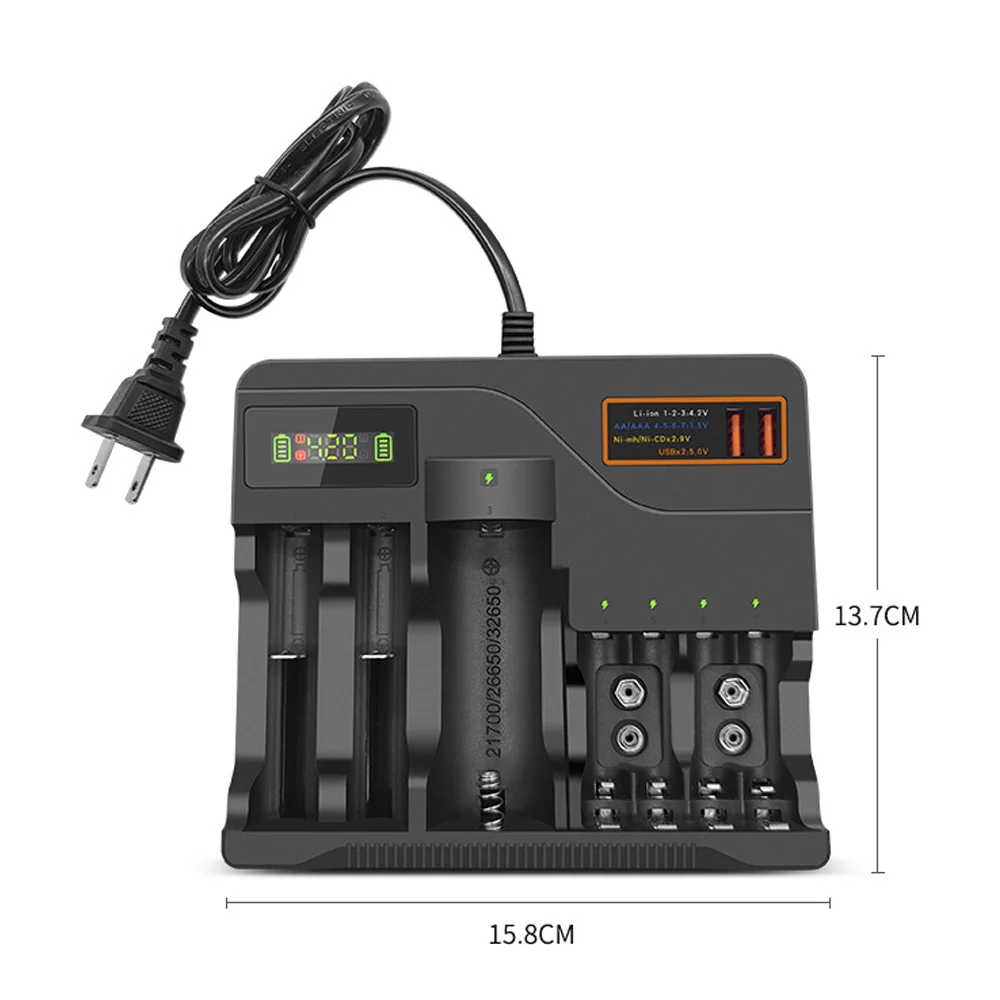 110-220V Lithium Battery Multi-slot Charger For AA Battery, 3.7V Lithium Battery, 9V Nickel-Metal Hydride Battery General Style