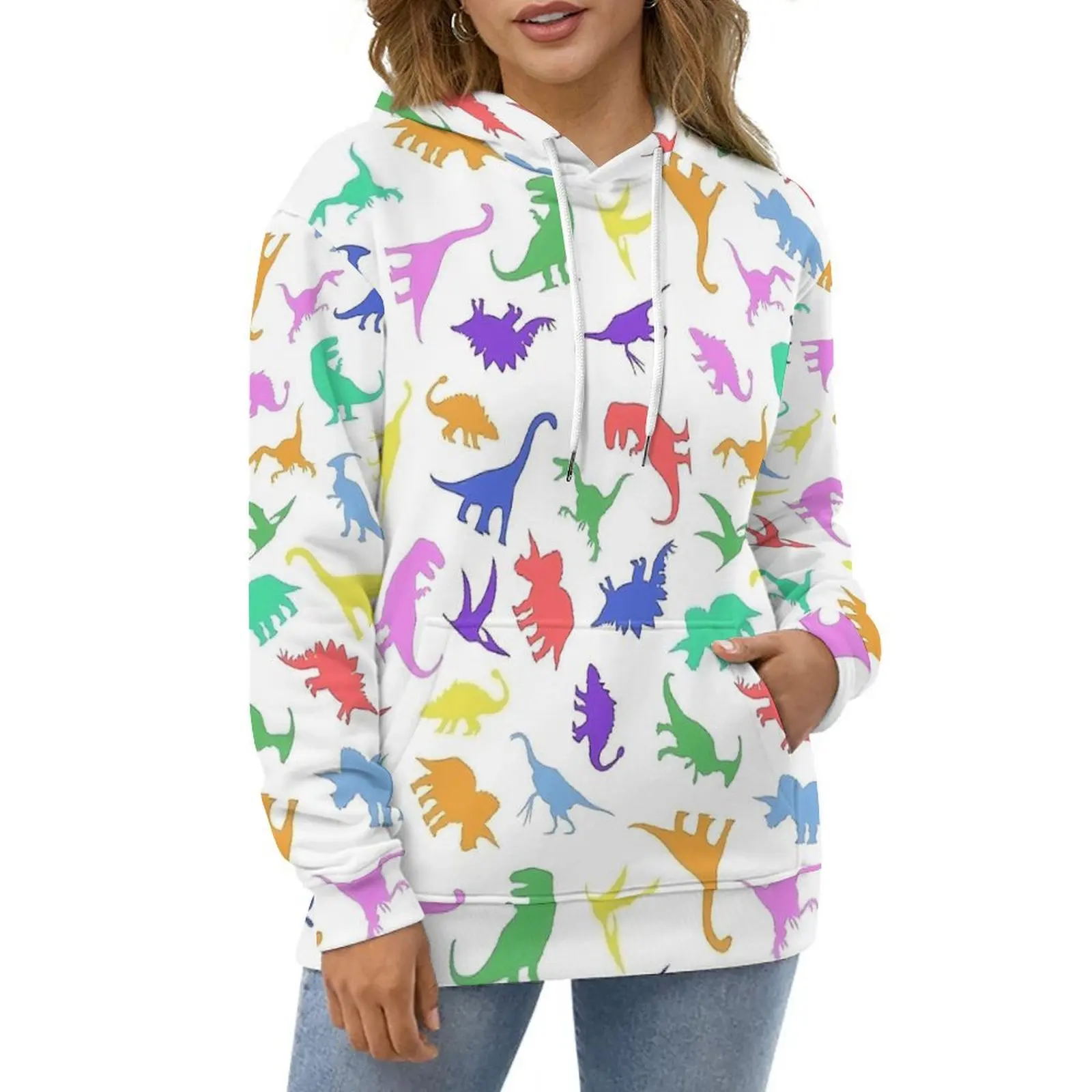 

Fun Dinosaur Hoodies Long Sleeve Colorful Animal Trendy Casual Hoodie Autumn Hip Hop Oversized Printed Loose Hooded Sweatshirts