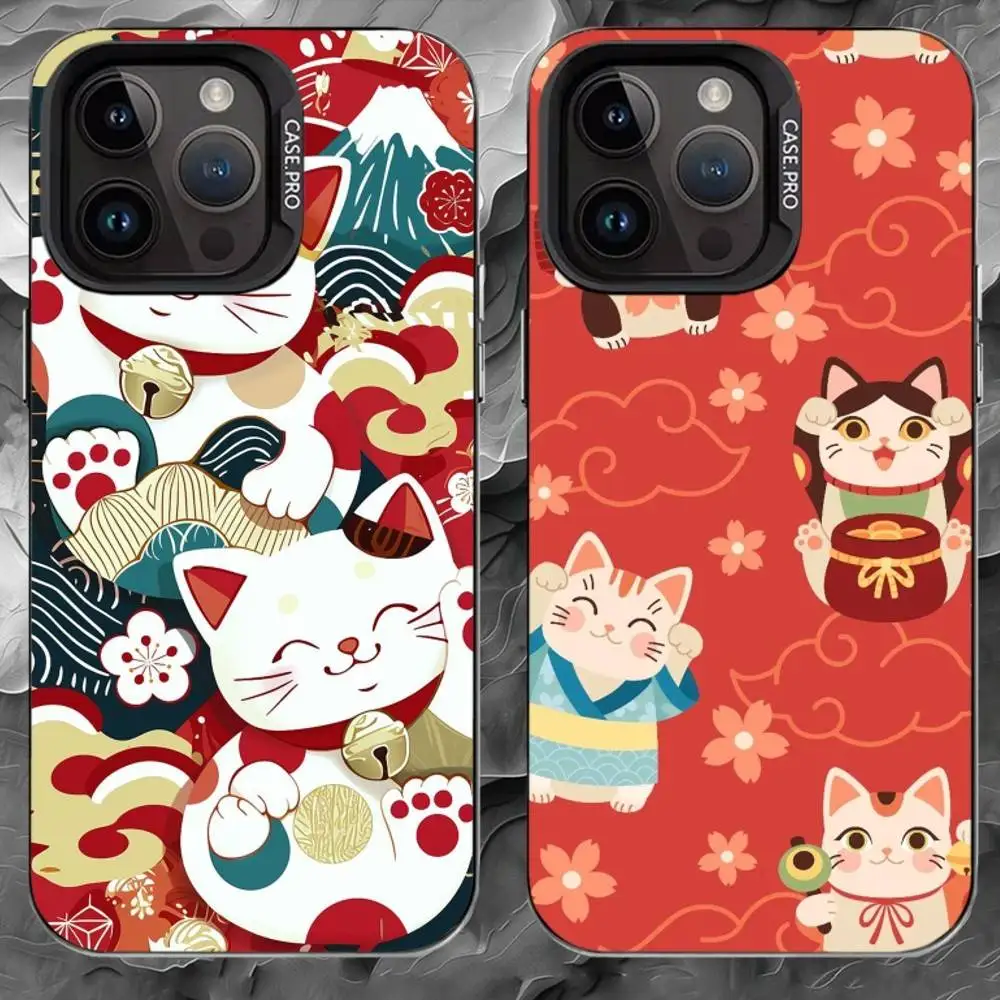 

M-Maneki-neko Phone Case For iPhone 17 16 15 14 13 12 11 Pro Max Plus Silver Matte Black Cover