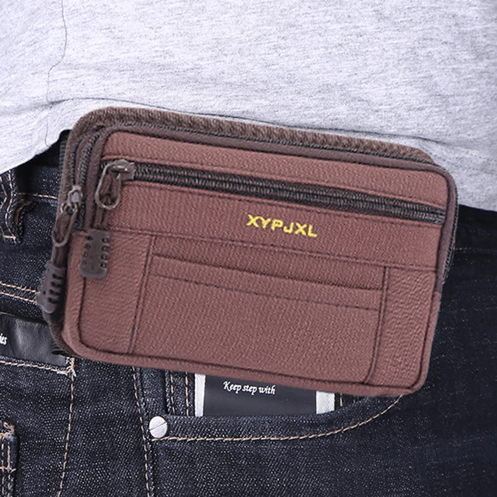 

Men Fanny Pack Multi-Compartment Mobile Phone Purse Portable Phone Holder Canvas Hiking Cycling Travel Tools