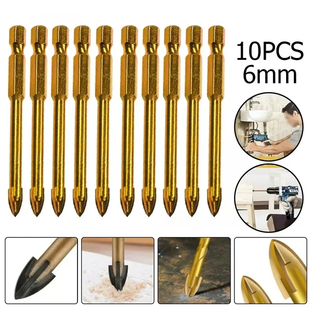 10 sztuk 6mm zestaw wierteł płytki ceramiczne marmurowe szkło otwieracz do otworów głowica włóczniowa uchwyt sześciokątny wykrawanie otworów narzędzie do wiercenia