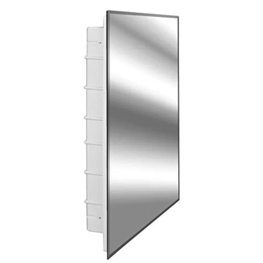 Spacecab Nunki recessed beveled edge medicine cabinet for bathroom, aluminum frame, matte black finish, soft-close hinges and a